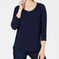 Charter Club Top Feminino Contraste Plissado Costas Caneladas Azul Tamanho XX-G