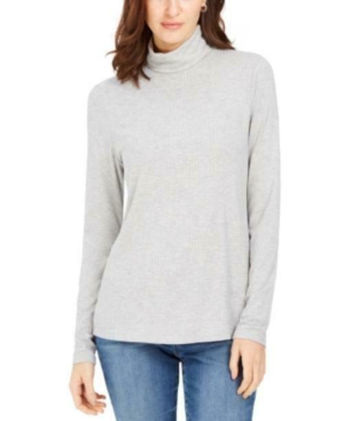 Blusa feminina Charter Club com gola alta canelada mesclada, cinza, tamanho XXG