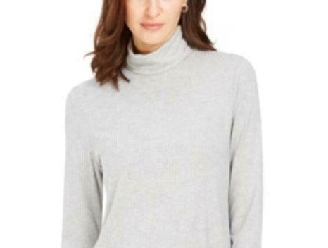 Blusa feminina Charter Club com gola alta canelada mesclada, cinza, tamanho XXG