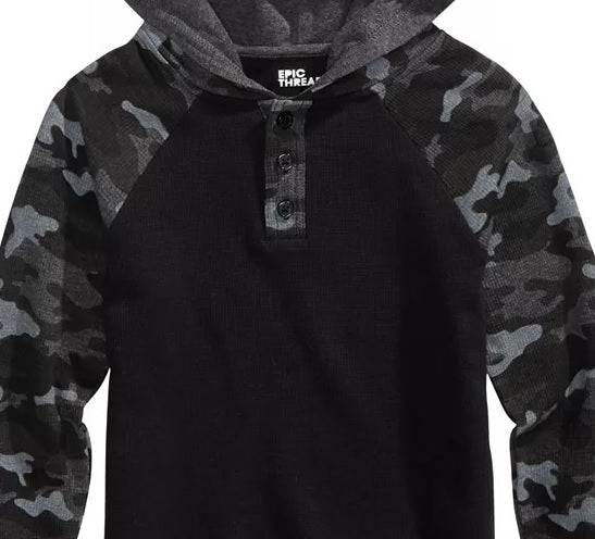 Moletom com capuz e estampa camuflada e colorida para meninos Epic Threads, Henley, preto, tamanho 2