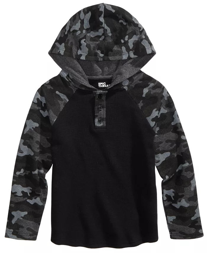 Moletom com capuz e estampa camuflada e colorida para meninos Epic Threads, Henley, preto, tamanho 2