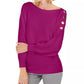 JM Collection Suéter Feminino Manga Botões Roxo Tamanho Médio