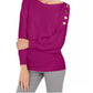 JM Collection Suéter Feminino Manga Botões Roxo Tamanho Médio