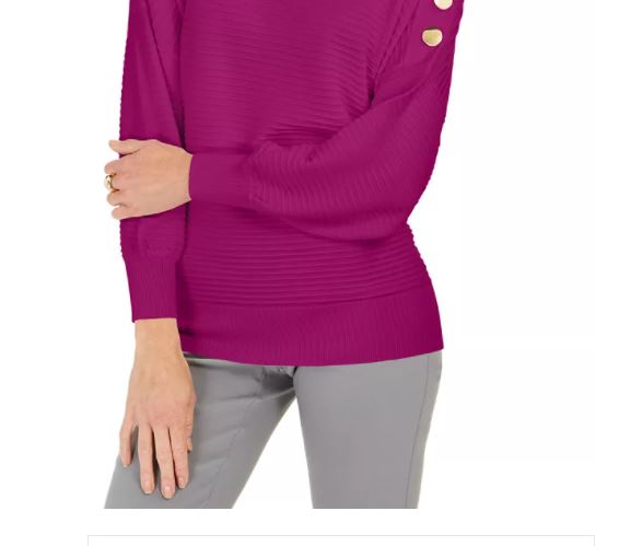 JM Collection Suéter Feminino Manga Botões Roxo Tamanho Médio