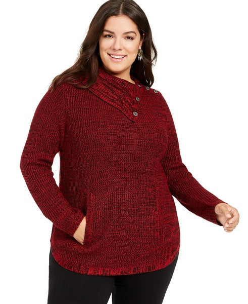 Suéter feminino plus size com acabamento em botões, estilo &amp; co, vermelho, tamanho 0X