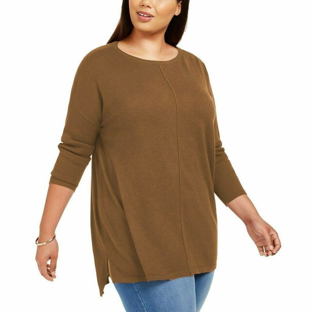 Suéter túnica feminino com costura frontal estilo &amp; co, marrom, tamanho médio