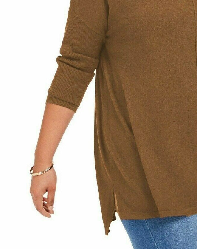 Suéter túnica feminino com costura frontal estilo &amp; co, marrom, tamanho médio