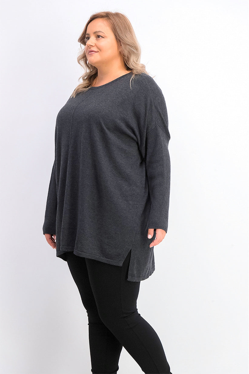 Suéter túnica feminino com costura frontal estilo &amp; co cinza tamanho 3X