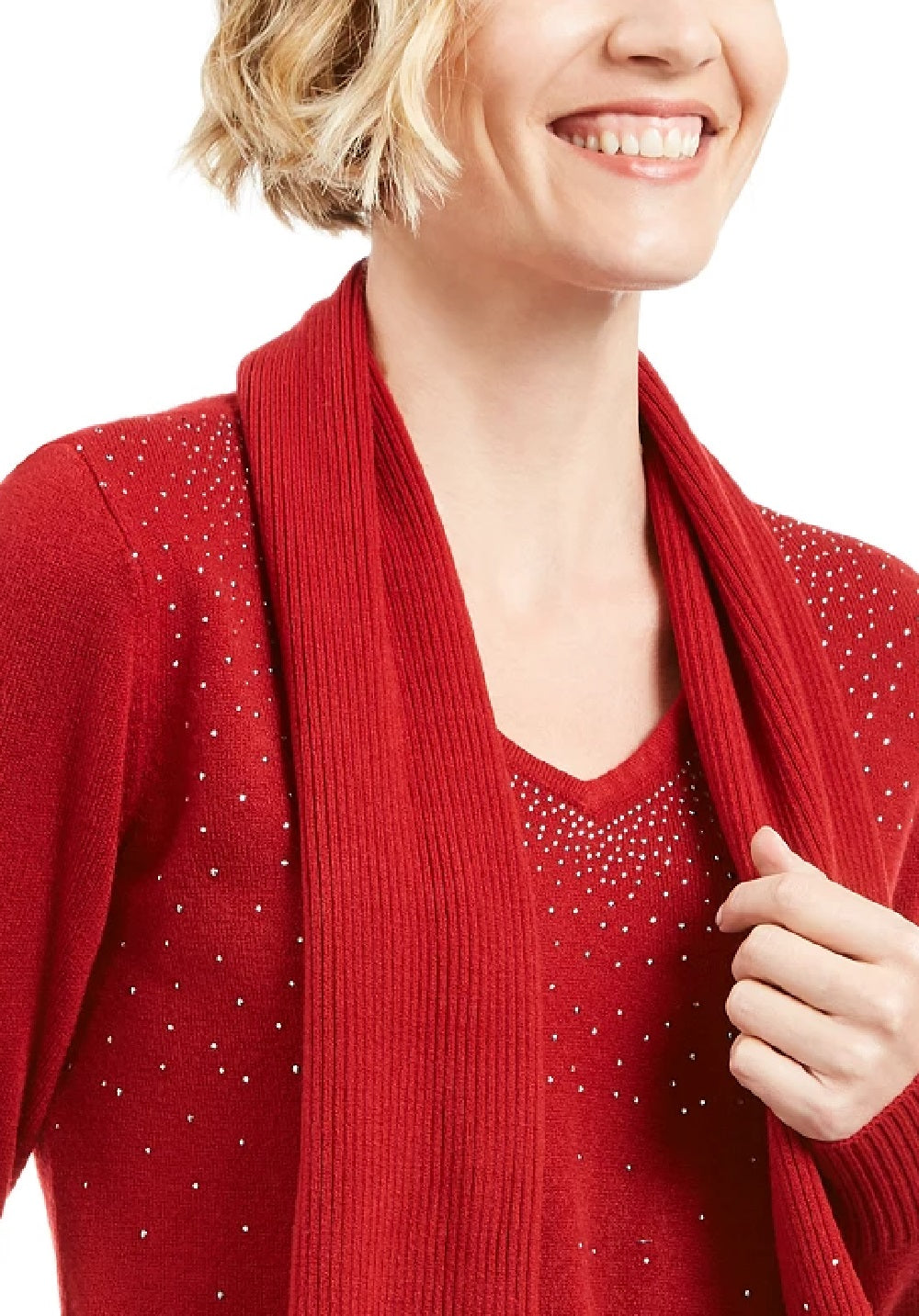 Karen Scott Suéter feminino com estampa de cachecol, vermelho, tamanho extragrande