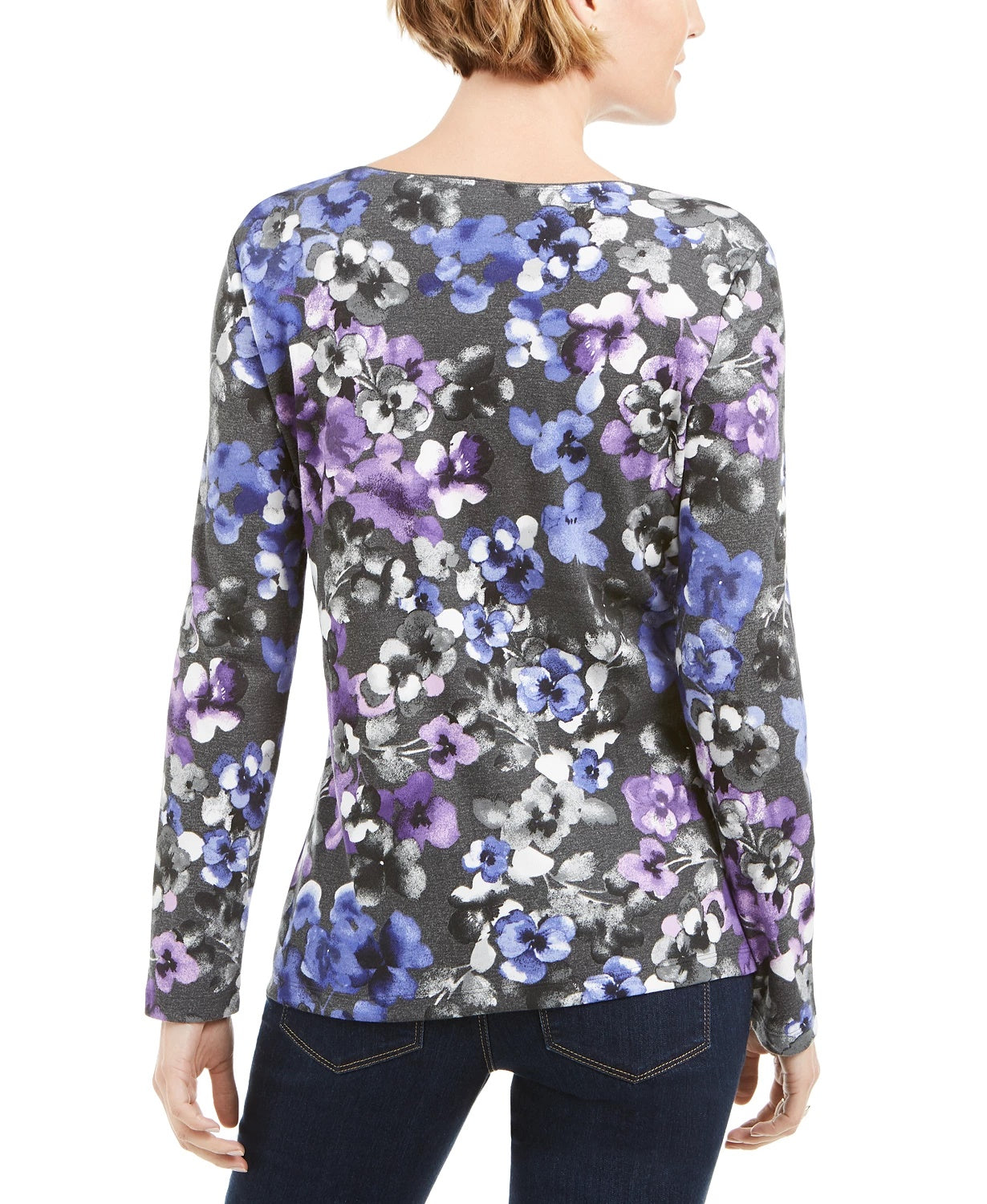 Blusa feminina Karen Scott com estampa decote redondo, azul, tamanho pequeno