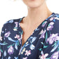 Karen Scott Blusa Henley Feminina Estampa Floral Azul Marinho Tamanho Extra Grande