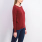 Suéter feminino de lã merino com punhos abotoados e gola redonda, tamanho vinho, extra grande