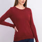 Suéter feminino de lã merino com punhos abotoados e gola redonda, tamanho vinho, extra grande
