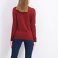 Suéter feminino de lã merino com punhos abotoados e gola redonda, tamanho vinho, extra grande