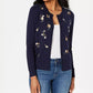 Cardigan feminino bordado floral Charter Club azul tamanho extragrande
