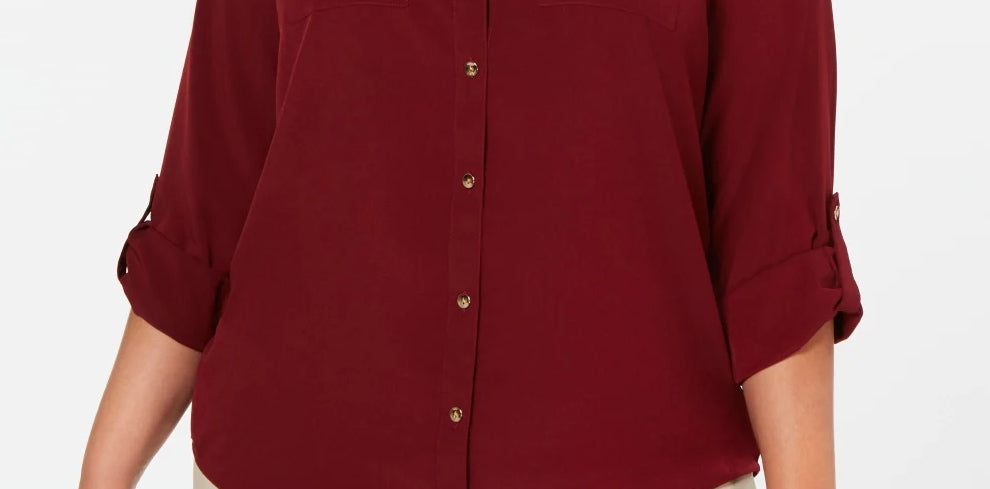 Camisa feminina plus size com botões frontais Charter Club, vermelha, tamanho 0X