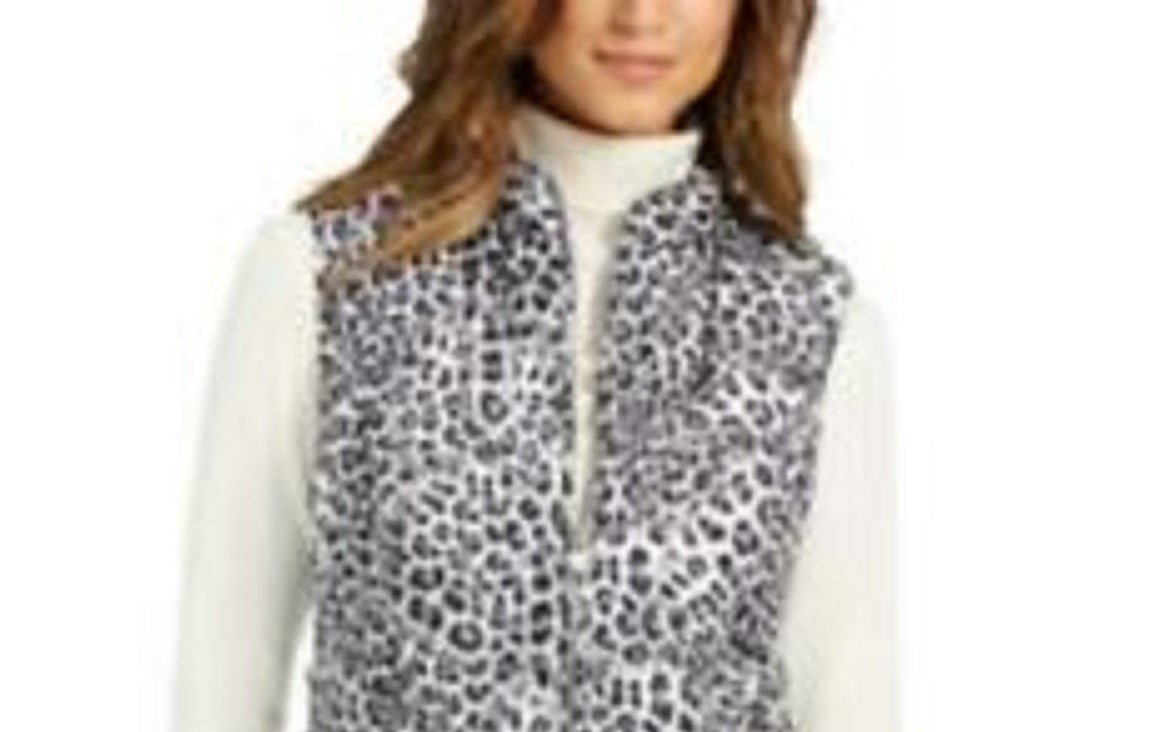 Colete acolchoado feminino com estampa animal Charter Club, branco, tamanho médio