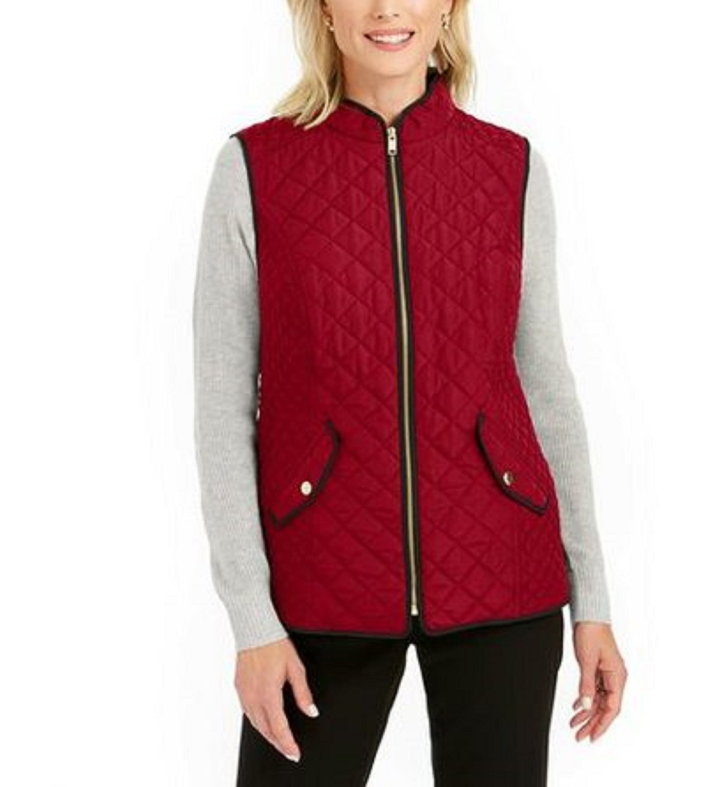 Colete feminino acolchoado com gola alta Charter Club, tamanho médio, vermelho, extra pequeno
