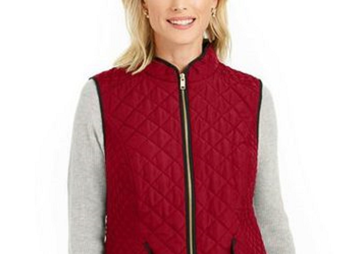 Colete feminino acolchoado com gola alta Charter Club, tamanho médio, vermelho, extra pequeno