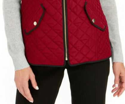Colete feminino Charter Club de algodão acolchoado com zíper frontal, tamanho pequeno e grande, vermelho