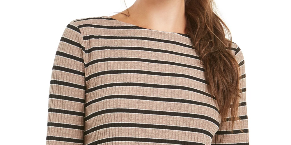 Charter Club Blusa feminina de manga comprida mesclada, bege escuro, tamanho pequeno
