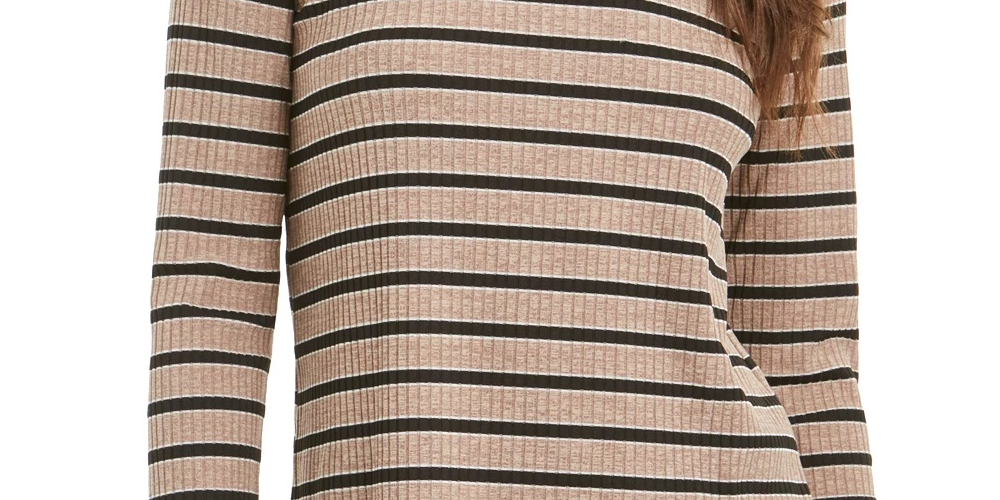 Charter Club Blusa feminina de manga comprida mesclada, bege escuro, tamanho pequeno
