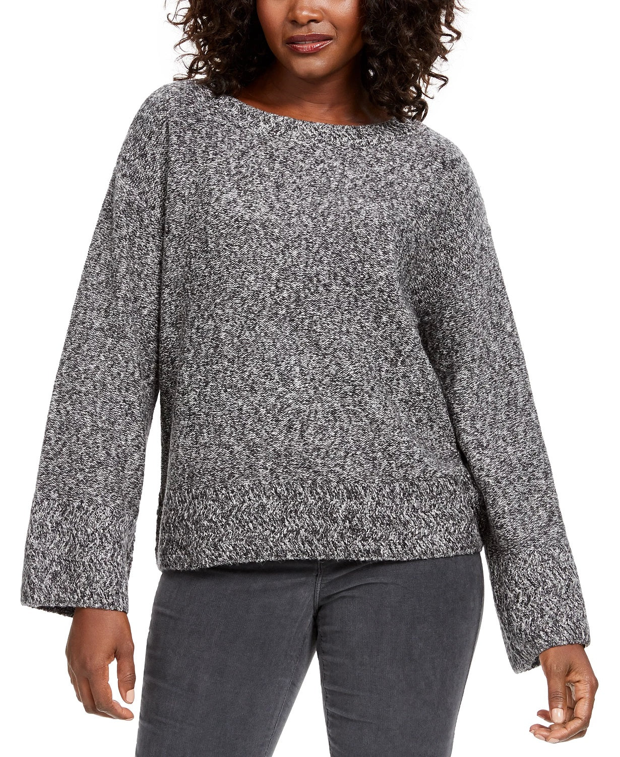 Suéter feminino estilo &amp; co com manga flare mesclada, cinza, tamanho extrapequeno