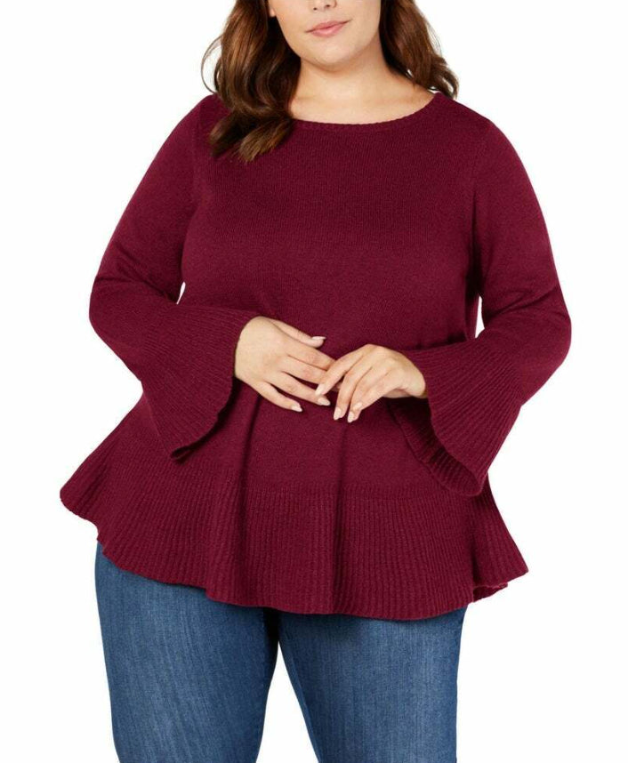 Suéter feminino plus size com babados estilo &amp; co, roxo, tamanho extragrande