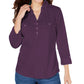 Camisa utilitária feminina Karen Scott de algodão Johnny-Collar, azul, tamanho pequeno