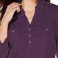 Camisa utilitária feminina Karen Scott de algodão Johnny-Collar, azul, tamanho pequeno