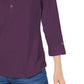 Camisa utilitária feminina Karen Scott de algodão Johnny-Collar, azul, tamanho pequeno