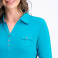 Camisa polo feminina Karen Scott Petite manga 3/4 azul-petróleo pavão tamanho pequeno pequeno