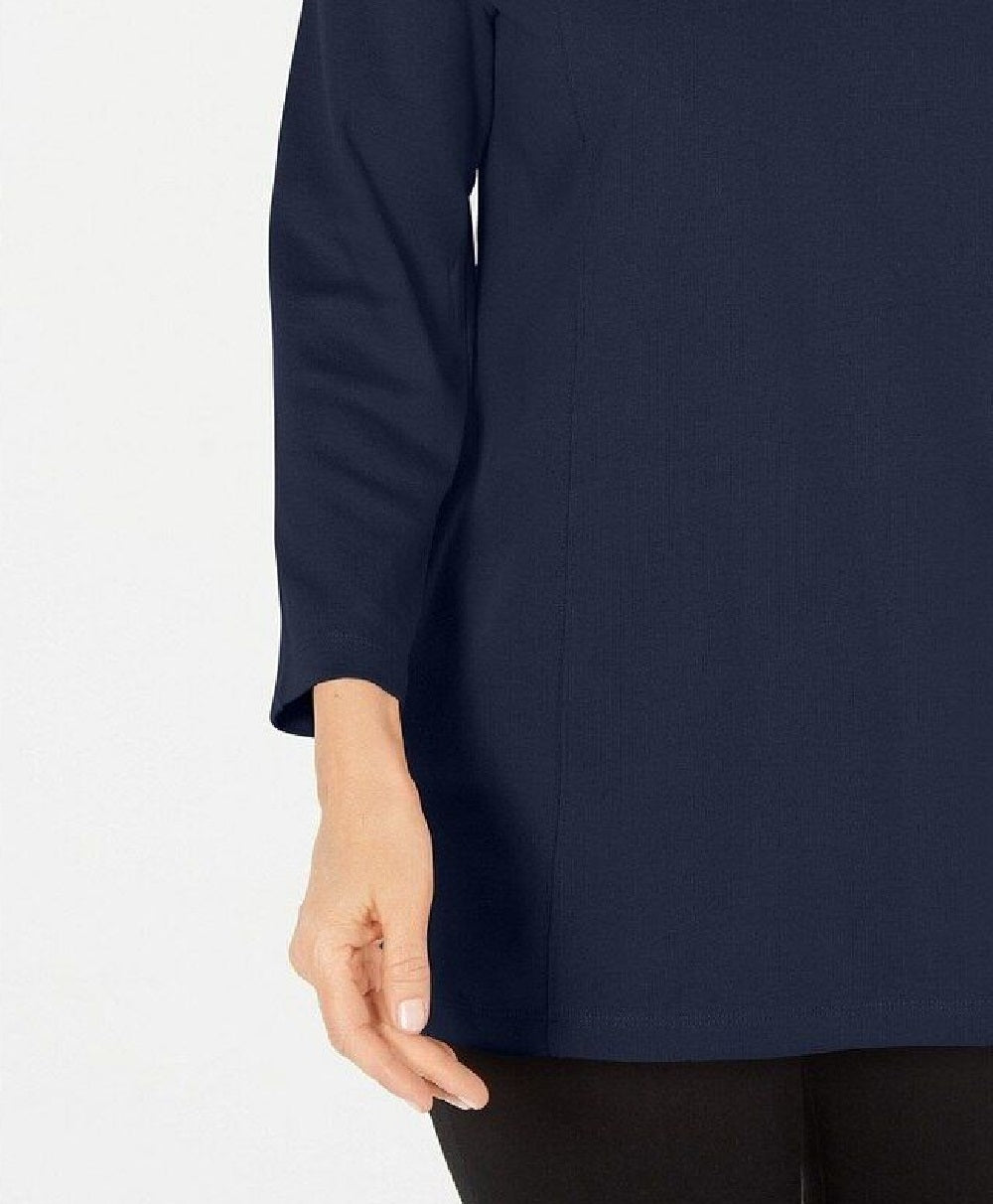 Blusa feminina Karen Scott de algodão com gola alta e zíper, tamanho P, azul