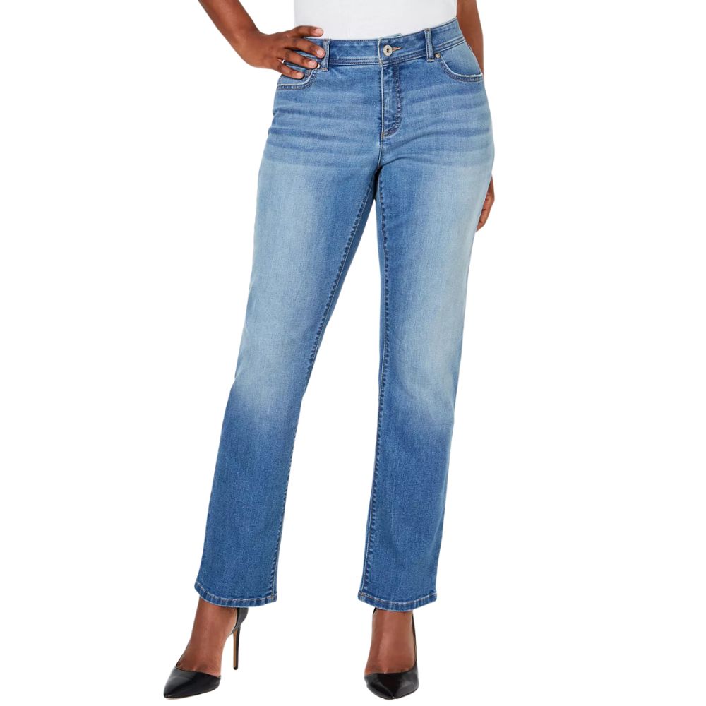 Calça jeans feminina reta com controle de barriga da INC International Concepts, azul, tamanho 2
