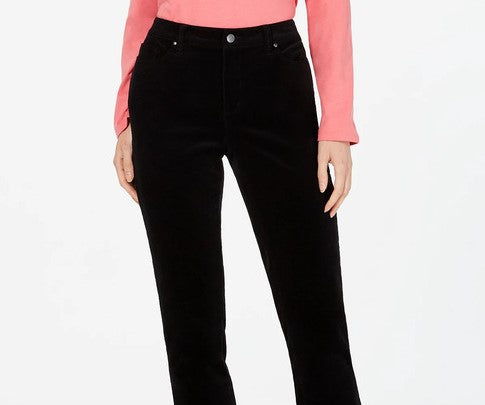 Calças de controle de barriga de veludo cotelê Lexington feminino Charter Club, pretas, tamanho 14