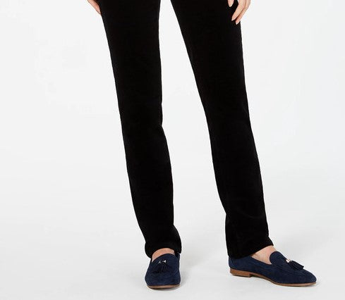 Calças de controle de barriga de veludo cotelê Lexington feminino Charter Club, pretas, tamanho 14