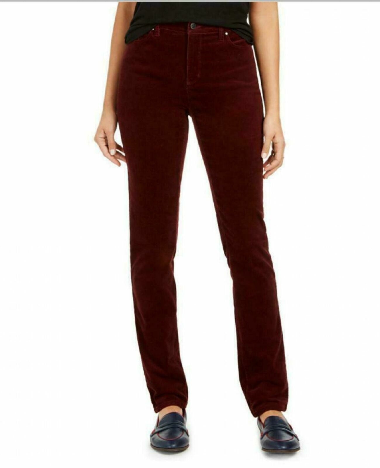 Calças de controle de barriga de veludo cotelê Lexington feminino Charter Club, vinho, tamanho 4