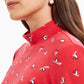 Karen Scott Camiseta Feminina Skiing Penguins Estampada Gola Mock Vermelho Brilhante Tamanho Médio