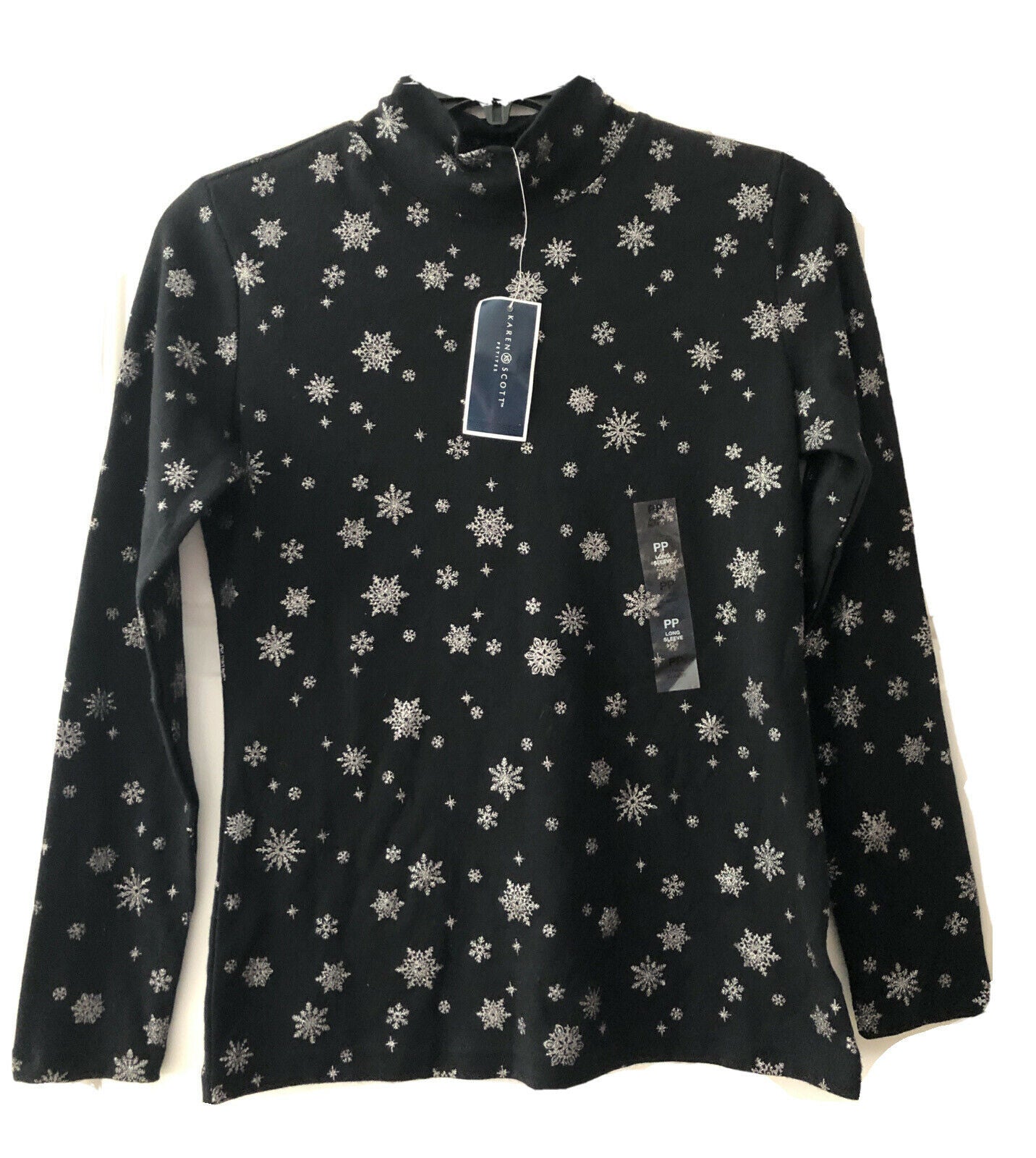 Karen Scott Blusa Feminina Snowy Glory Gola Falsa Preta Tamanho Pequeno