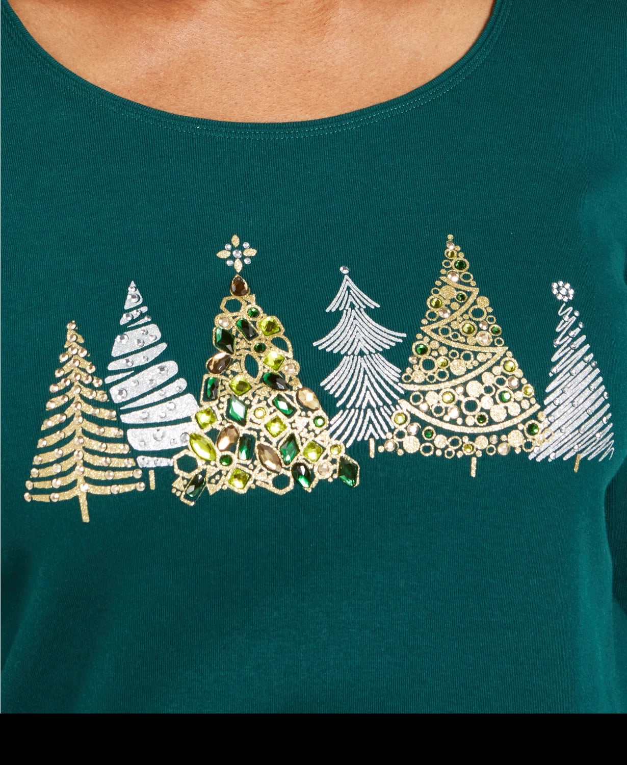 Camisa feminina Karen Scott Sparkle Holiday Graphic, verde, tamanho pequeno