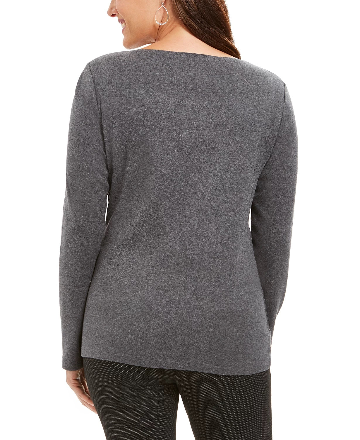 Karen Scott Polar Parade Top de algodão com detalhes em carvão, tamanho grande, feminino