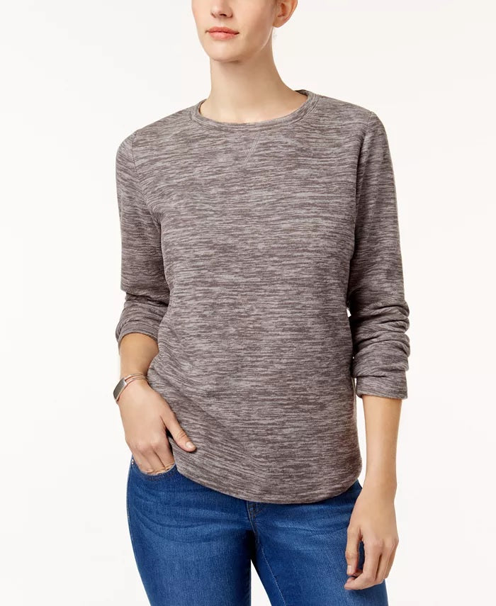 Karen Scott Sport Space-Dye Microfleece Top Feminino Preto Tamanho Médio