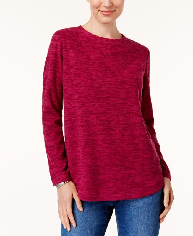 Karen Scott Sport Space-Dye Microfleece Top Feminino Rosa Tamanho Grande