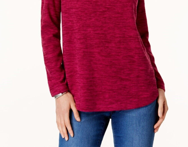 Karen Scott Sport Space-Dye Microfleece Top Feminino Rosa Tamanho Grande