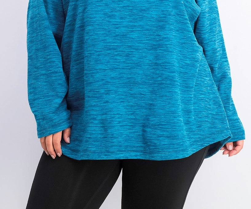 Karen Scott Blusa Plus Size Feminina Microfleece Marmorizada Azul Tamanho Extra Grande