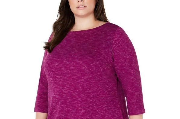 Karen Scott Blusa Plus Size Feminina Microfleece Marmorizada Roxa Tamanho 2 Extra Grande