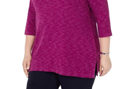 Karen Scott Blusa Plus Size Feminina Microfleece Marmorizada Roxa Tamanho 2 Extra Grande