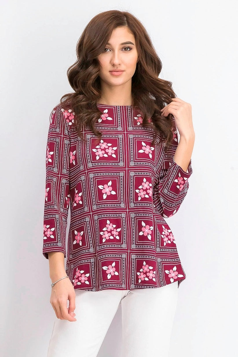 Blusa feminina com estampa de azulejos Charter Club vermelha, tamanho grande