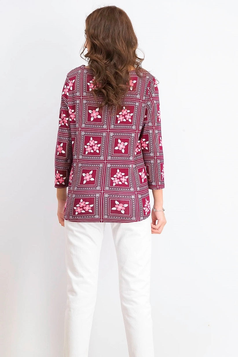 Blusa feminina com estampa de azulejos Charter Club vermelha, tamanho grande