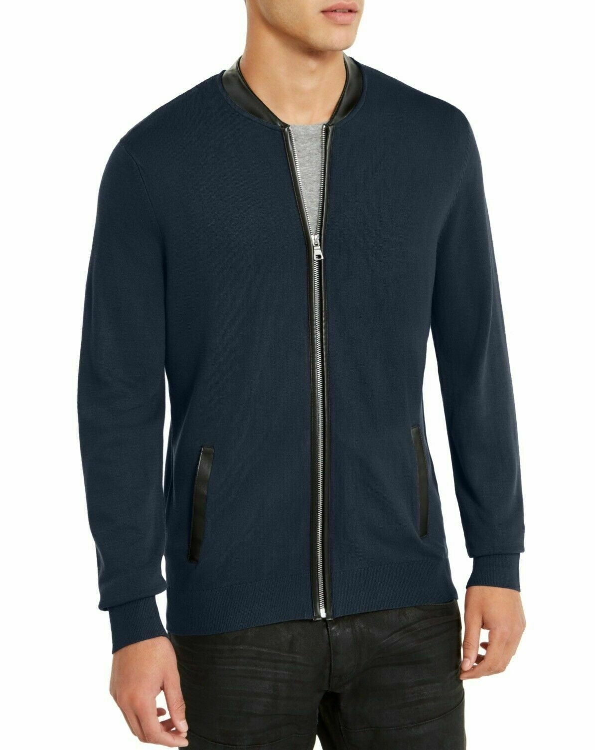 Cardigan masculino com zíper frontal da INC International Concepts, azul escuro, tamanho XXX-G